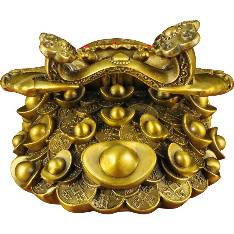 黄铜如意金钱螃蟹摆件招财横财将
