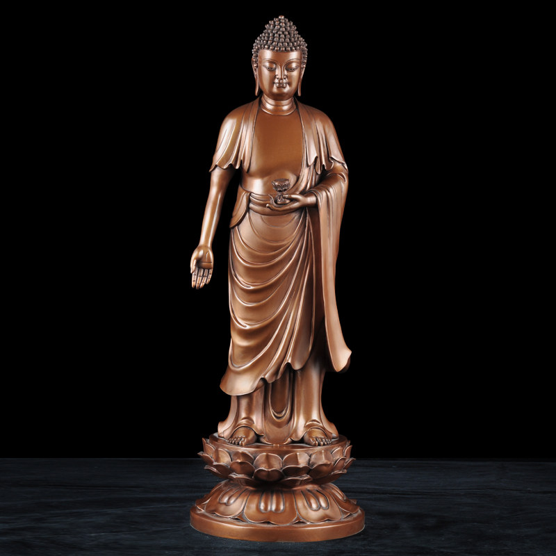 紫铜阿弥陀佛摆件西方三圣阿弥陀佛像家居客厅玄关装饰品佛堂供奉