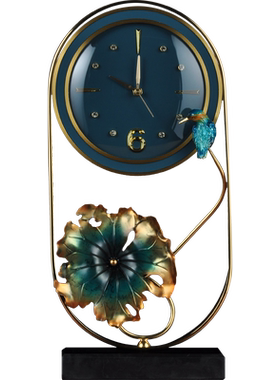 彩铜座钟摆件翠鸟中式创意时钟家居客厅装饰品乔迁新居商务礼品