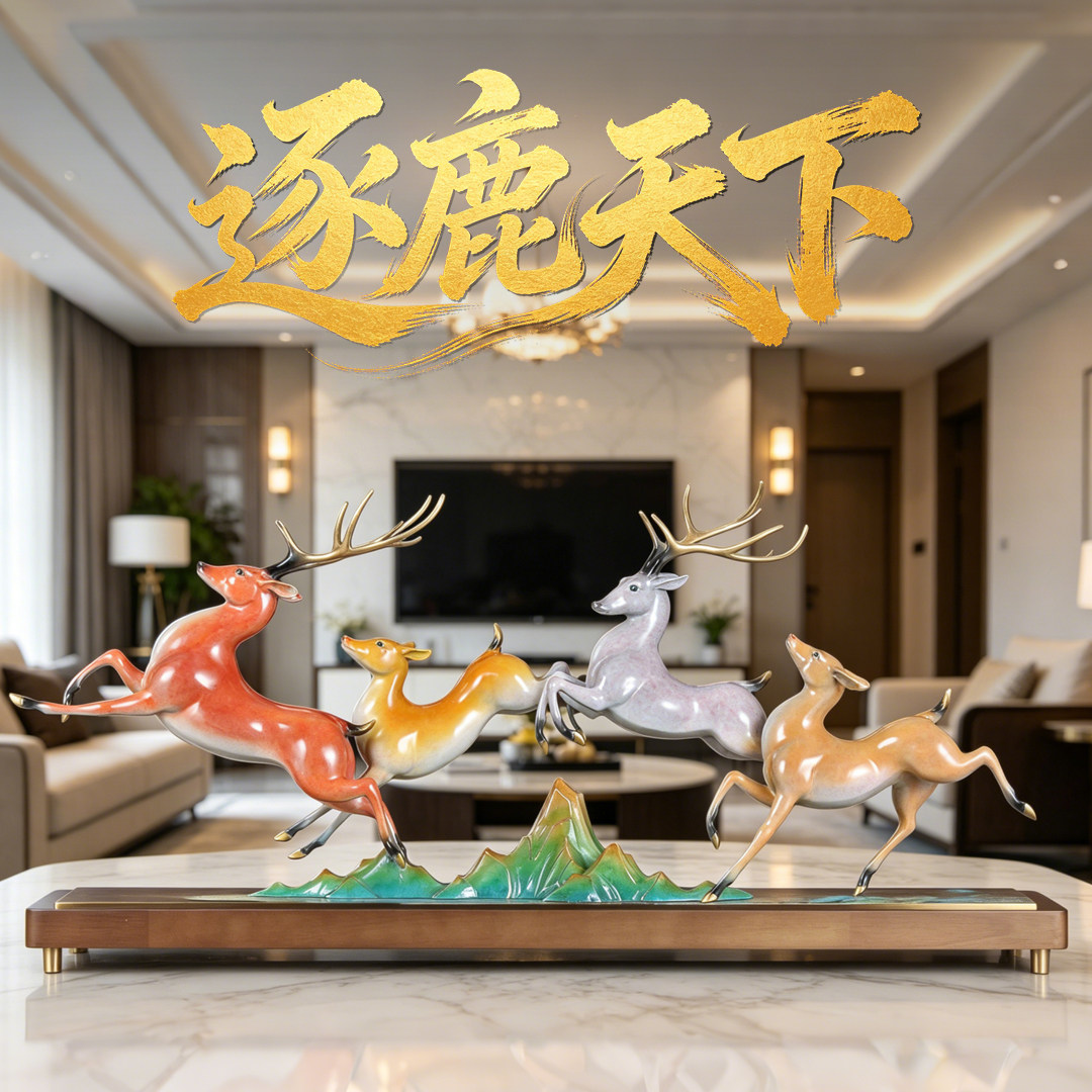全铜逐鹿天下招财鹿摆件家居客厅电视柜玄关装饰品乔迁开业礼品