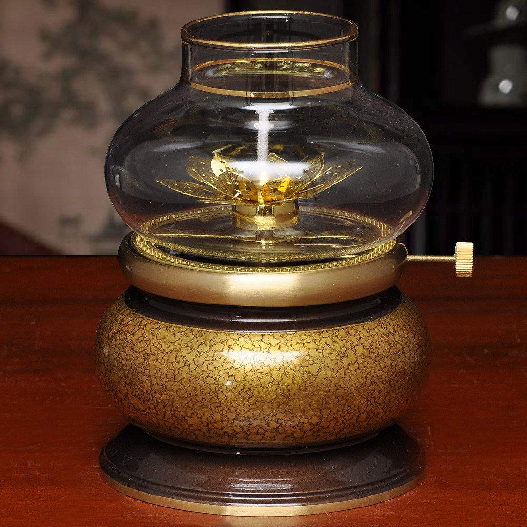 黄铜深啡晶彩调光油灯酥油灯防风灯座长明灯家用寺庙佛堂供佛油灯