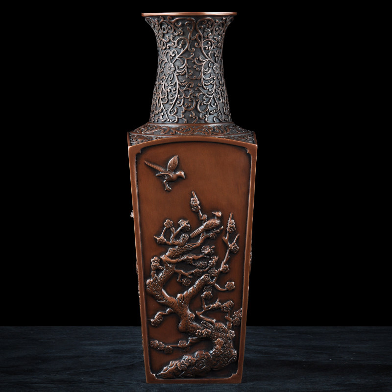 紫铜四季花瓶摆件中式花瓶博古架摆设家居客厅酒柜装饰品乔迁礼品