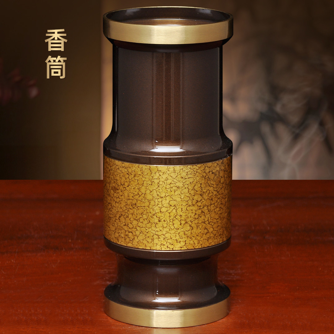 黄铜深啡晶彩香筒招财香桶上香装香放香插香香筒寺庙佛堂佛具用品