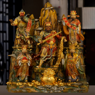 全铜珐琅彩五路财神摆件招财文武财神王亥赵公明柴荣比干关公供奉