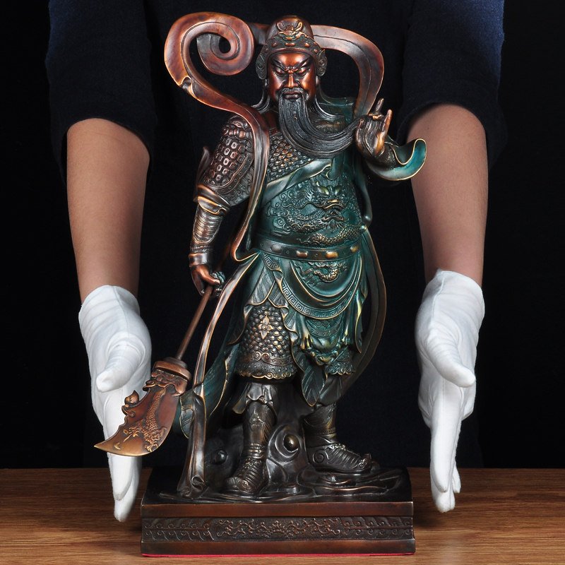 彩铜迦蓝菩萨神像护法全铜像关公佛像摆件招财关二爷居家供奉用品