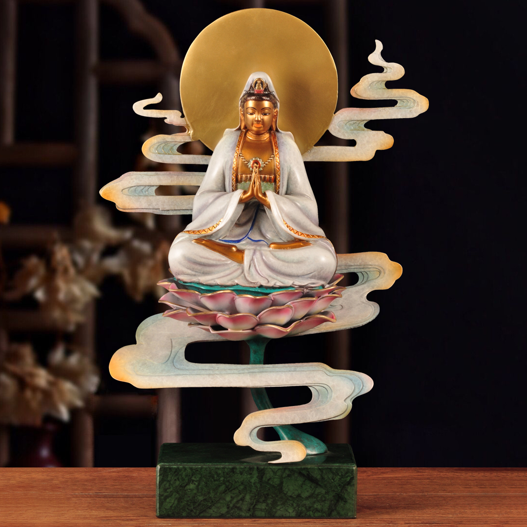 彩铜观音像摆件南海观世音菩萨大慈大悲观音像家用寺庙佛堂供奉