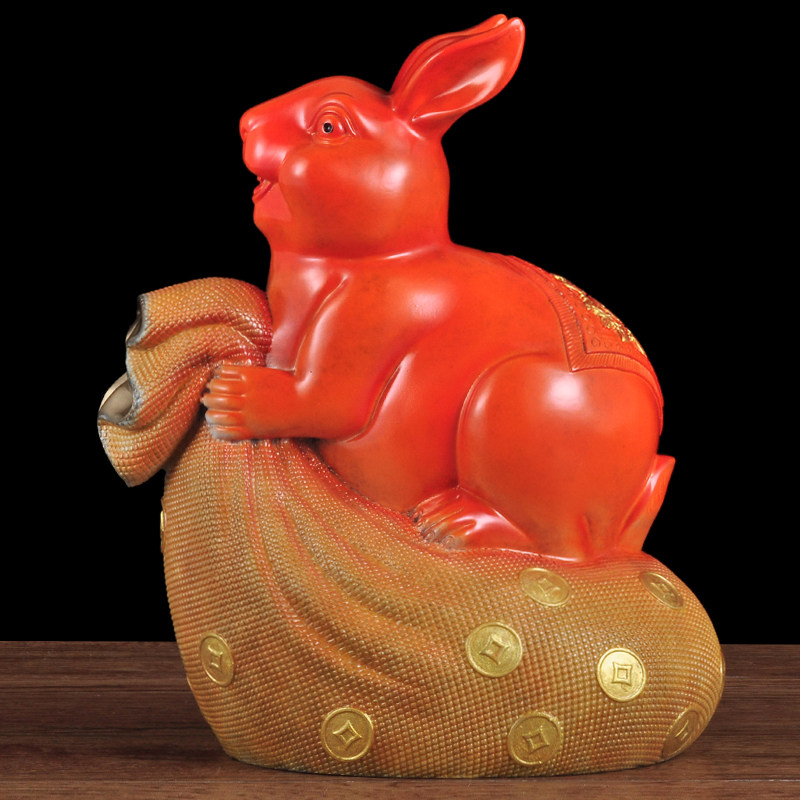 彩铜招财兔子钱袋风水摆件家居客厅电视柜中式装饰品乔迁商务礼品