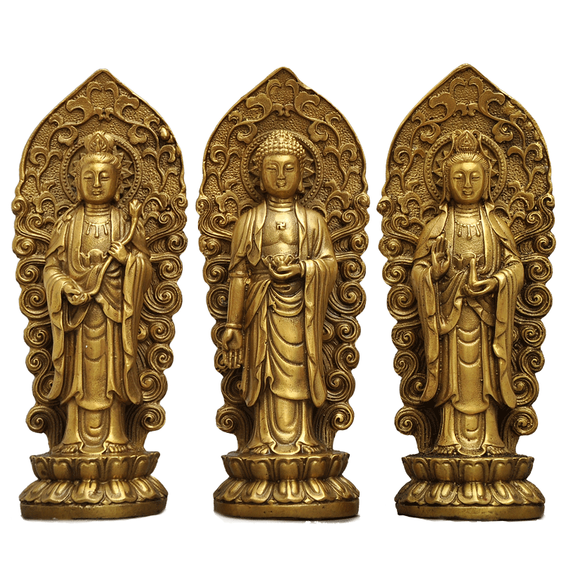 黄铜西方三圣摆件阿弥陀佛观世音菩萨大势至菩萨居家佛堂供奉佛像