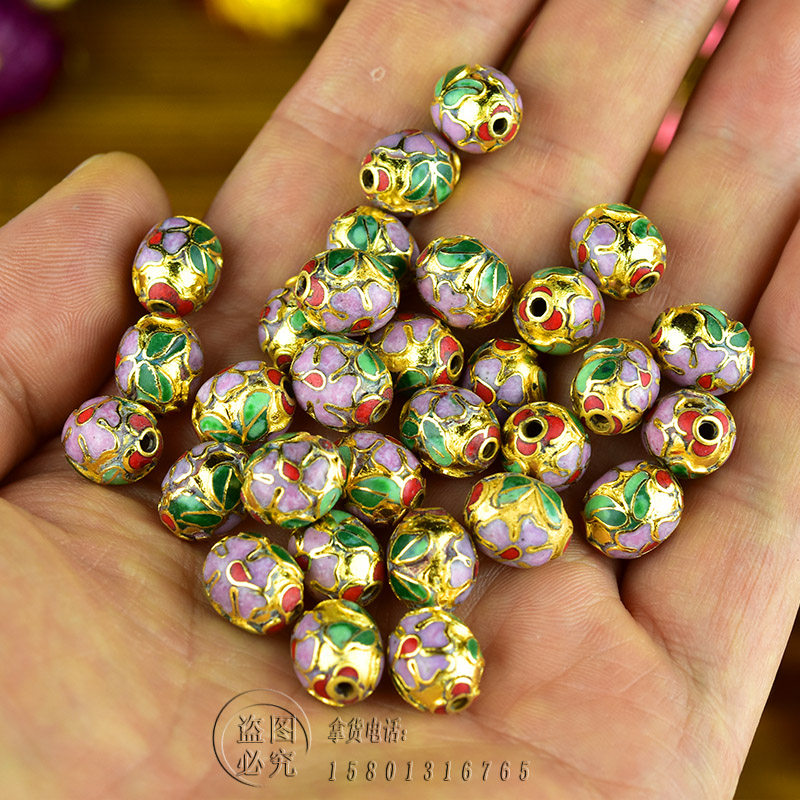 70年代老货北京景泰蓝散珠铜胎掐丝珐琅椭圆金地珠子项链枣形珠子,特色手工艺,景泰蓝,淘宝优惠券,粉丝福利购,淘宝优惠卷