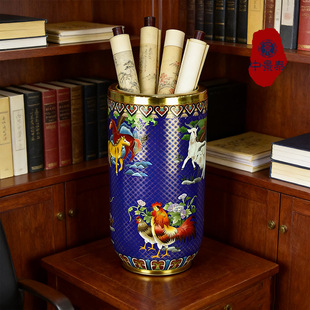 北京珐琅景泰蓝花瓶20寸生肖画筒50公分办公书房摆件老人生日礼品