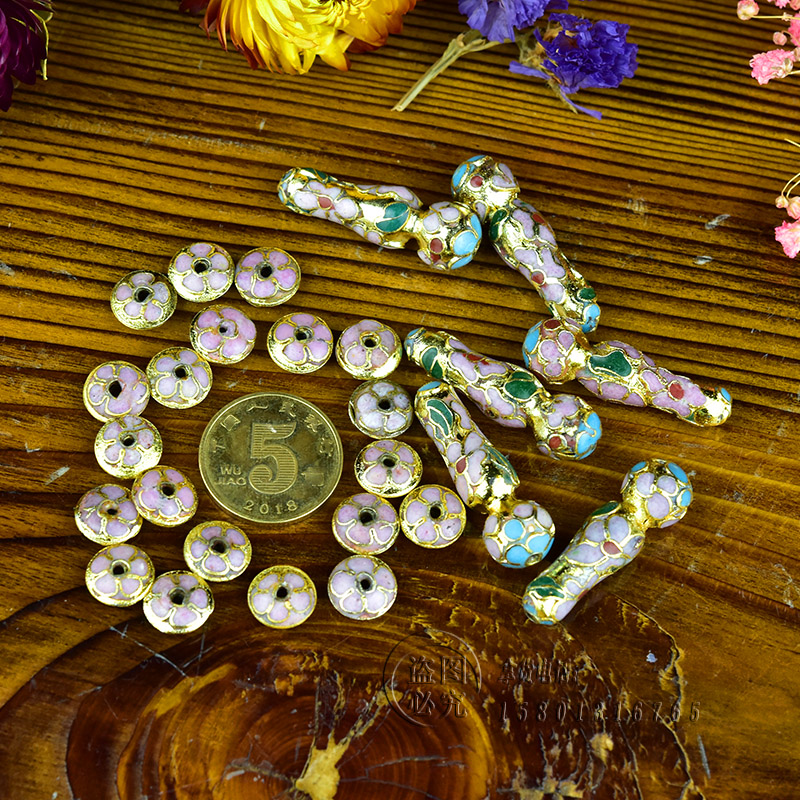 景泰蓝老货金地隔片散珠葫芦珠子