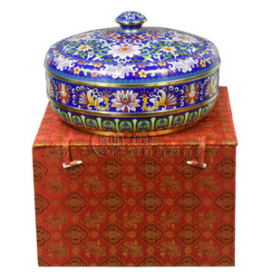 老北京景泰蓝茶饼盒铜胎掐丝珐琅大捧盒摆件陪嫁化妆首饰盒糖果罐