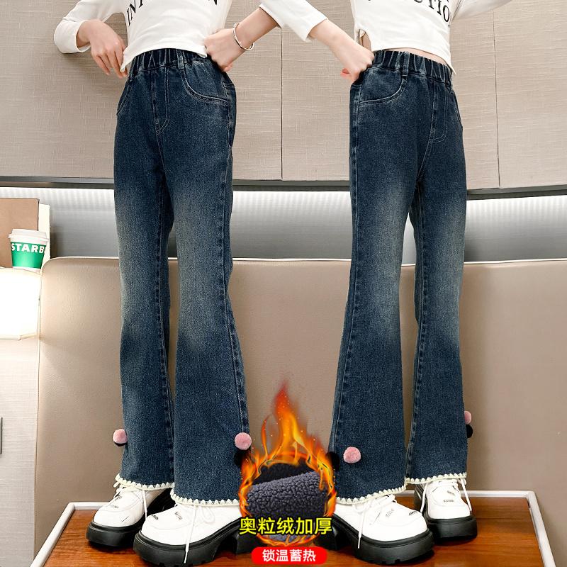 女童牛仔喇叭裤加绒百搭裤子洋气