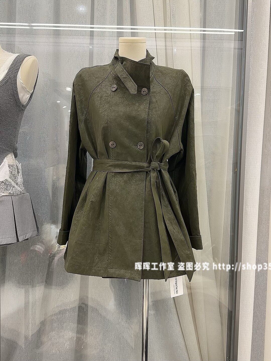 2026秋季新款女装韩版宽松休闲百搭绑带收腰风衣皮衣外套