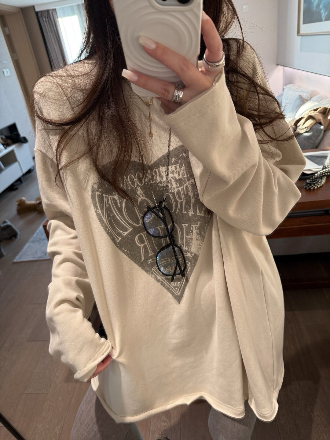 2025新款女装秋冬韩版宽松显瘦爱心印花长袖T恤女打底衫上衣