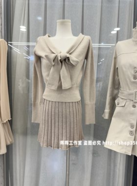 2026秋季新款女装系带V领蝴蝶结长袖针织衫韩系复古修身显瘦上衣