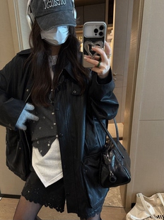 2026秋季新款女装韩版修身显瘦简约大气机车皮衣拉链外套女中长款