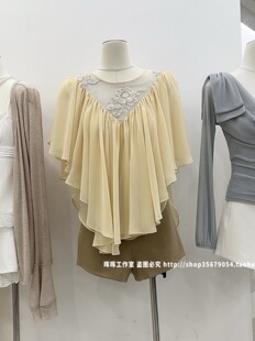 女荷叶边小众设计感宽松上衣 蕾丝拼接斗篷雪纺衬衫 2026新款 法式