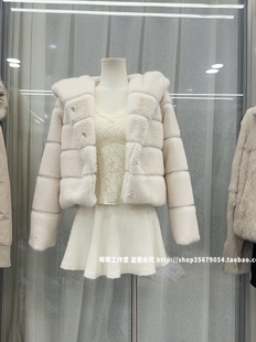 嫩嫩貂 加厚2色双色毛尖染连帽仿环保皮草毛毛外套夹克上衣女2025