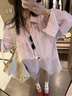 2026夏季新格子衬衫女宽松中长款格纹衬衣防晒外套百搭长袖上衣