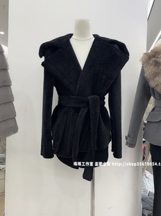 【冬日气场王】羊毛大衣廓形鹿皮绒拼接毛呢外套女大翻领黑色上衣