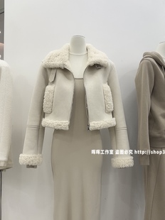 2025新款女装秋冬韩版修身加厚保暖羊羔毛麂皮绒皮毛一体外套女