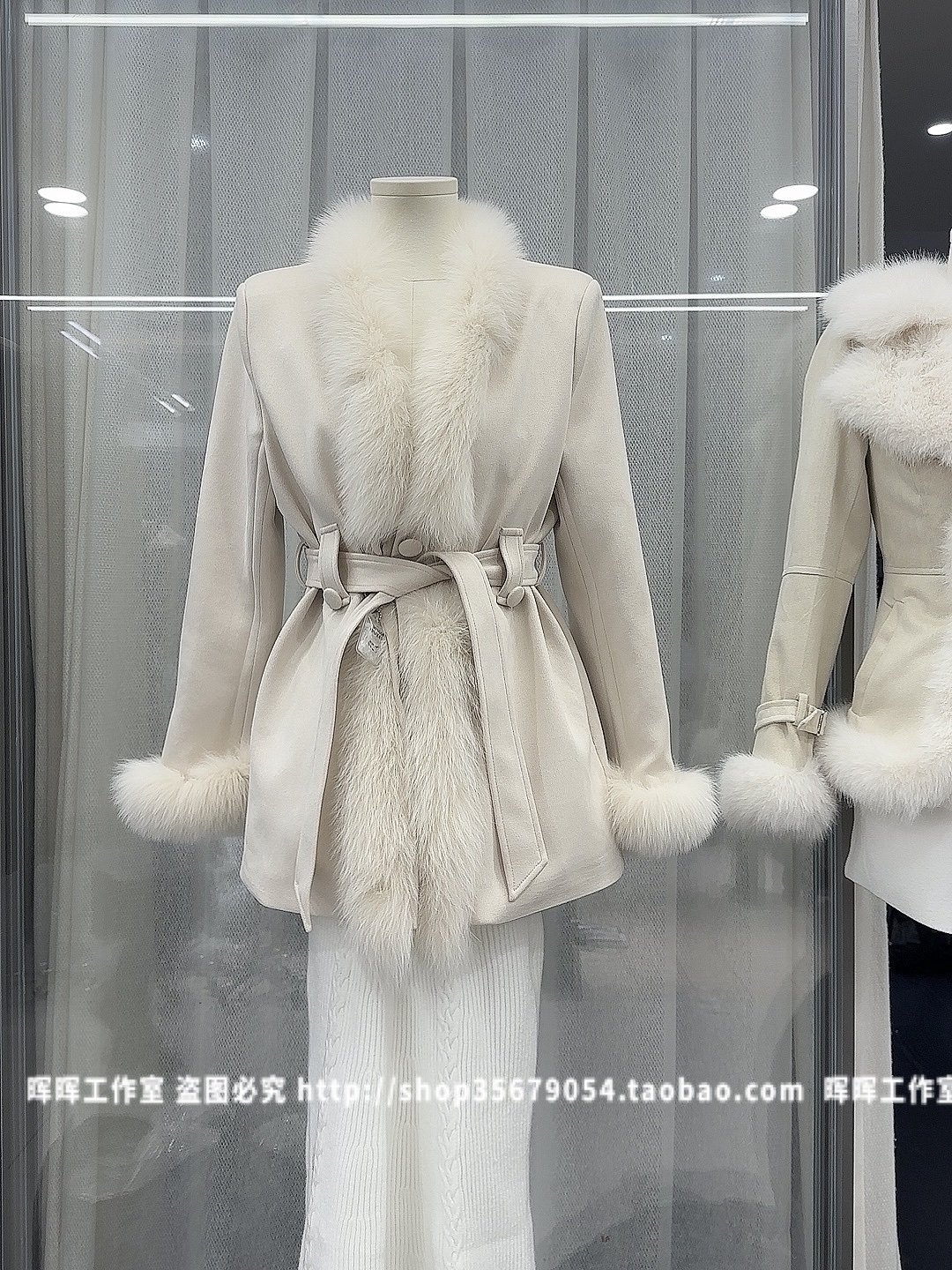 2025新款女装秋冬显瘦麂皮绒拼真狐狸毛内含羽绒中长款外套女上衣