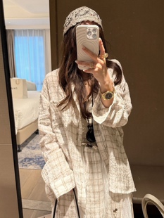 2026新款蕾丝拼接暗格肌理感亚麻衬衫女防晒长袖衬衣外套上衣