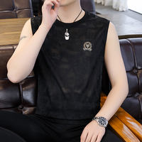 2025 Summer new Men's high-end ice silk jacquard vest, fatten and plus-size quick-drying waistcoat sleeveless T-shirt thumbnail 2