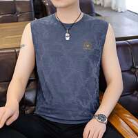 2025 Summer new Men's high-end ice silk jacquard vest, fatten and plus-size quick-drying waistcoat sleeveless T-shirt thumbnail 4