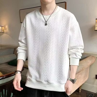 清仓捡漏外贸长袖t恤男春秋季新款圆领套头卫衣提花体恤打底小衫