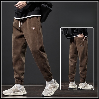 加绒加厚秋冬季重磅雪尼尔灯芯绒裤子潮流百搭男士宽松大码休闲裤