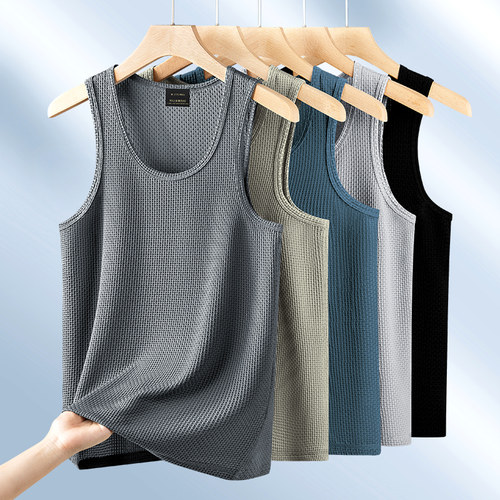 冰丝竹节背心男士2025夏季新款薄款跨栏运动健身速干无袖t恤汗衫