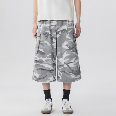 高个子美式复古vibe高街潮流迷彩七分牛仔裤男女同款宽松直筒版型