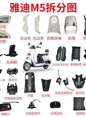 雅迪电动车M5原厂配件彩壳内箱pp件侧护板M6冠能前围全车塑件