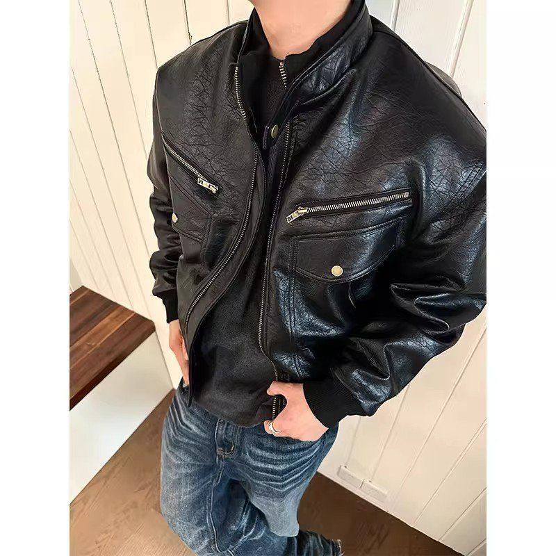 boxy廓形外套机车高级感夹克肌理美式多皮衣设计感口袋复古PU服潮,男装,皮衣,淘宝优惠券,粉丝福利购,淘宝优惠卷