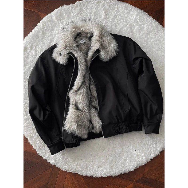 哈灵顿高级感情侣仿狼毛外套冬季棉服狼王棉衣男夹克座山雕加厚