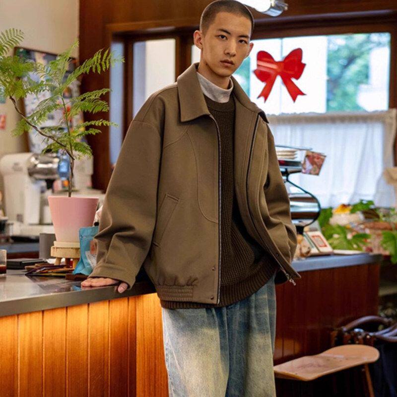 休闲秋冬工装男士男咖色厚高级感短款夹克美拉德上衣痞帅外套毛呢