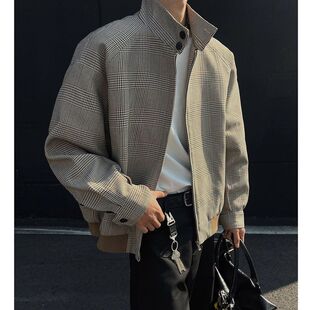 千鸟格外套男款男c夹克美式复古anfit哈灵顿春秋立领痞帅le高级感