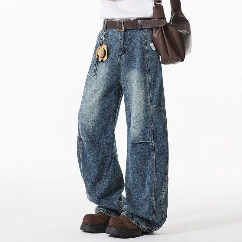 潮牌潮美式新款宽松阔腿牛仔裤休闲直筒长裤子复古高街秋冬季男士