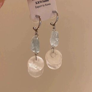 度假风小适合耳扣清新蓝色石头贝壳耳环的女气质耳饰吊坠夏天个性