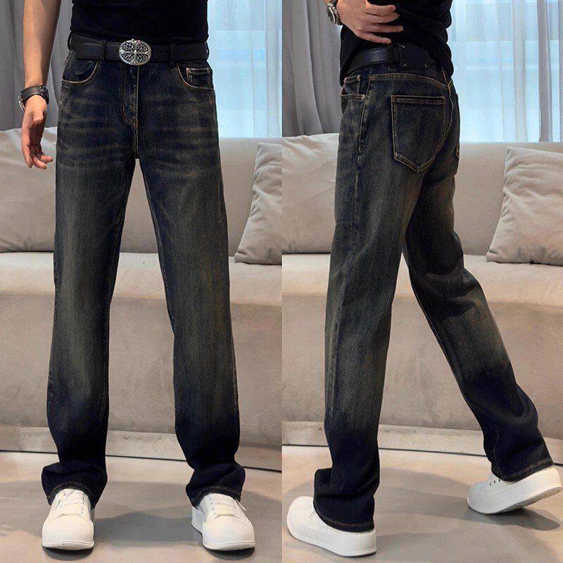 阔腿裤牛仔裤百搭复古水洗秋季蓝色奢新款直筒男士做旧宽松欧货轻