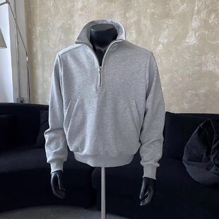 le高级感复古男款半春秋痞帅美式外套立领anfitc灰色拉链卫衣潮牌