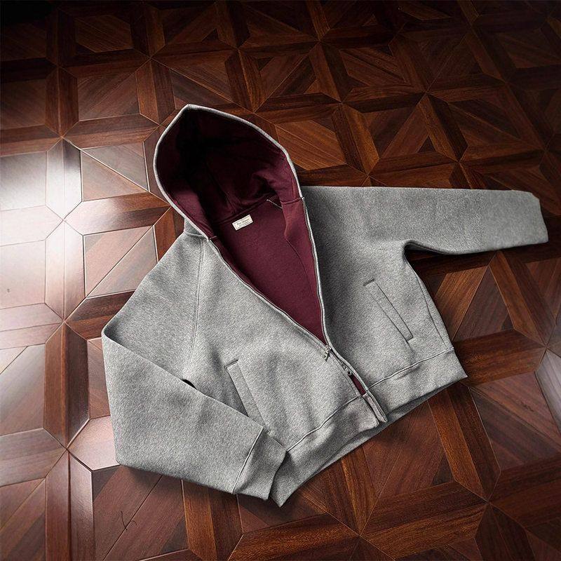 男重磅美式连帽红内350g开衫外套版型boxy空气层短款帝王卫衣春秋