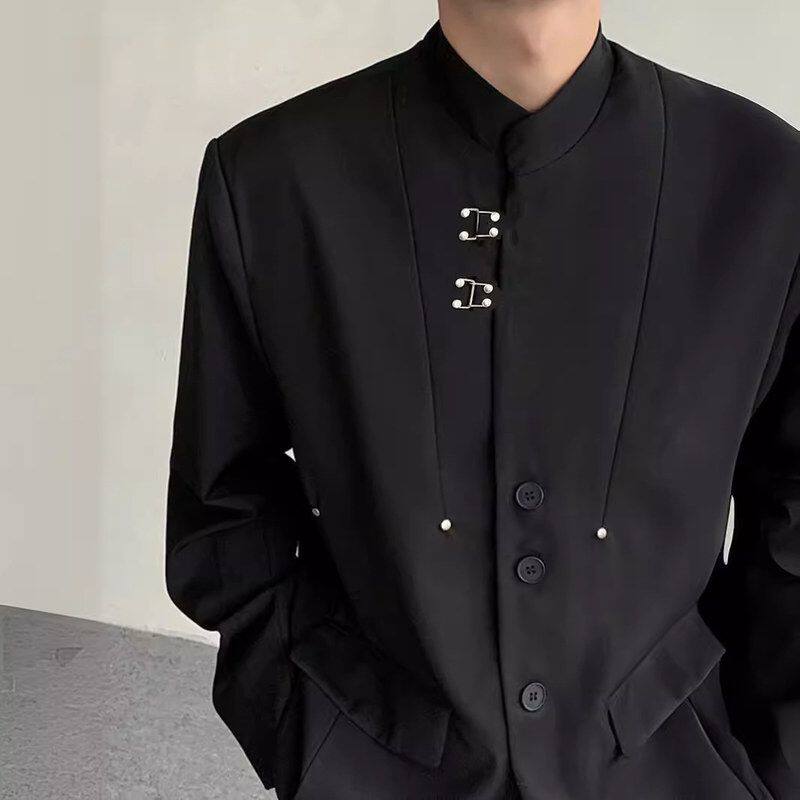 西装男小众西服立领垫肩新中式设计感外套卡扣高级感中国风中山装