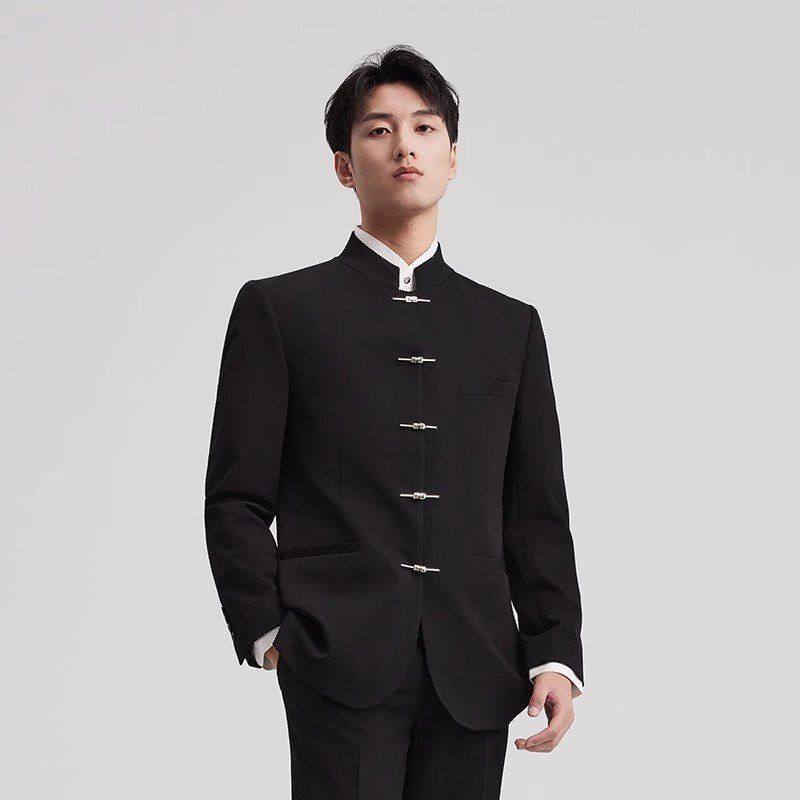 西服套装礼服男青年立领西装唐装中山装新中式新郎薄款中国风中华