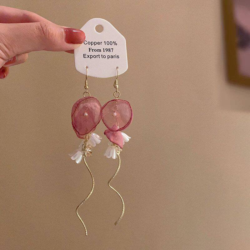 花朵精致女耳饰粉色花瓣气质耳钉高级感超仙小众甜美耳环设计夏季