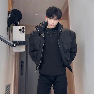 飞行员轻骑兵立领服男款夹克年2025潮工装春季bomber美式外套黑色