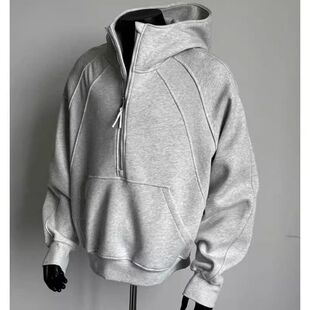 拼接外套cle卫衣解构男款硬挺短款anfit连半boxy拉链帽衫重磅美式