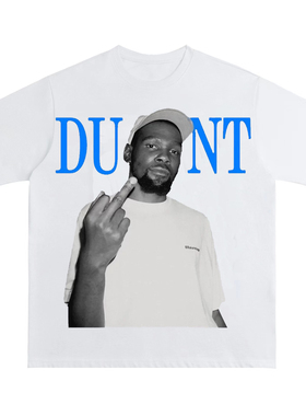杜兰特美式复古数码直喷印花圆领短袖水洗做旧高街纯棉T恤宽松潮